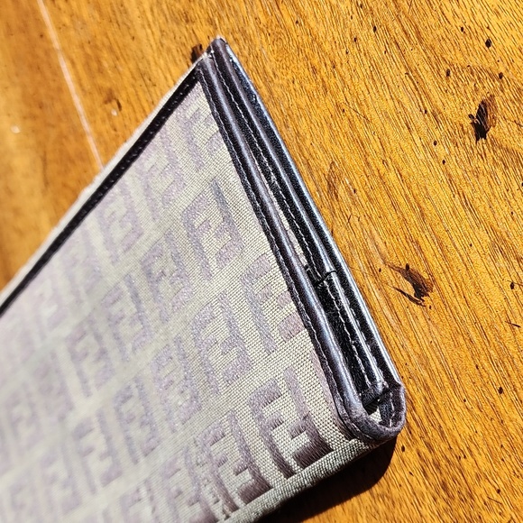 Vintage Fendi Brown & Beige Zucchino Canvas & Leather Continental Wallet - Picture 6 of 17
